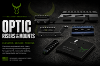 Bull Craft Industries optic risers and mounts featuring precision-engineered mounting solutions for airsoft and firearm platforms, designed and manufactured in Florida, USA.