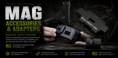 Bull Craft Industries magazine accessories and adapters including precision-engineered magazine adapters, magazine accessories and upgrade components manufactured in Florida, USA.