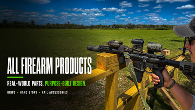 BullCraft All Firearm Products collection featuring a suppressed AR-15 with optics and rail accessories at an outdoor range.