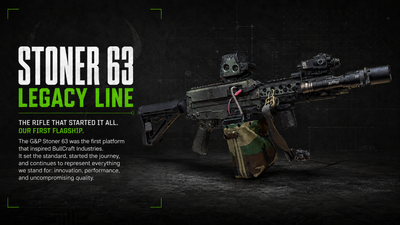 Bull Craft Industries Stoner 63 Line featuring precision-engineered airsoft accessories and upgrade components for G&P Stoner 63 platforms, designed and manufactured in Florida, USA.